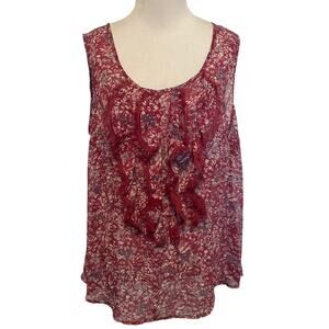 Avenue Parisian Belle Collection Floral Tank Womens Sz 14/16 Burgundy Sheer Top